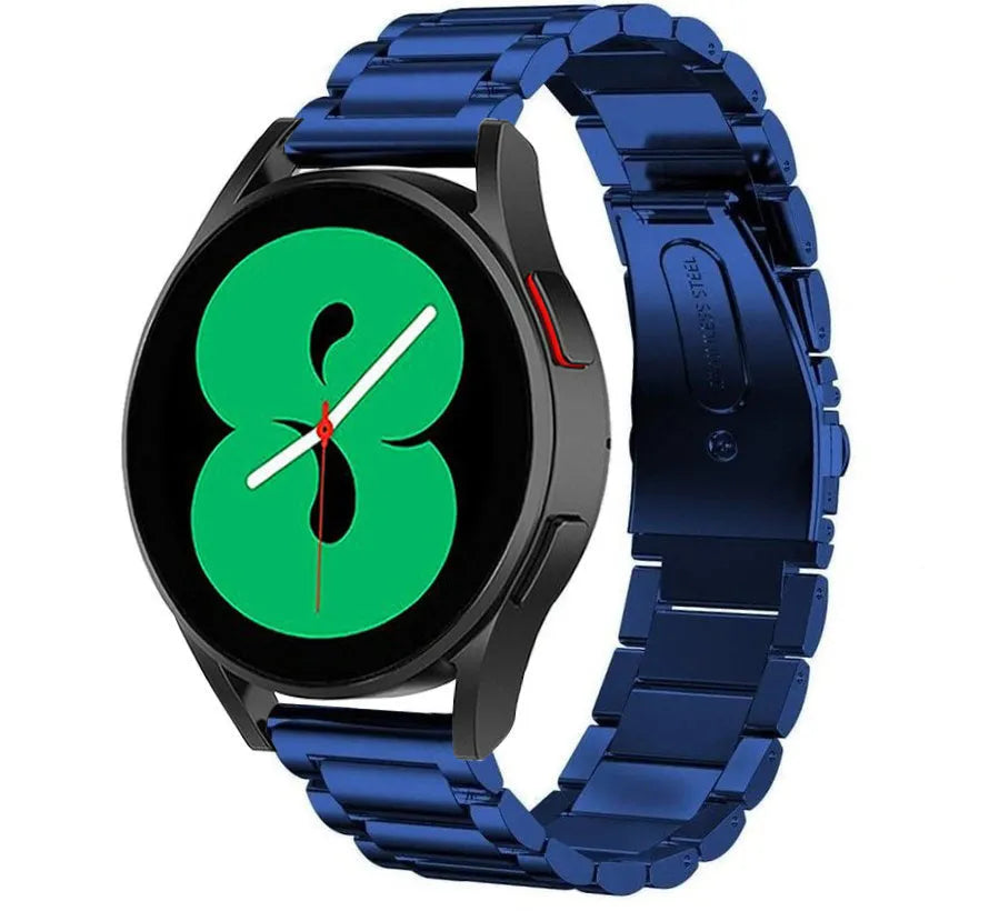 Steel Strap, blue, on a watch, 3/4 front view