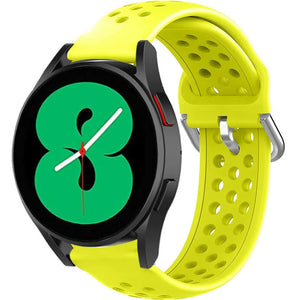 Breathable Silicone Strap, yellow, on a watch, 3/4 front view