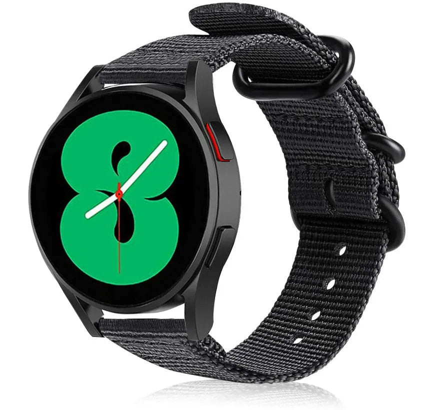 Nylon Buckle Strap, black, on a watch, 3/4 front view
