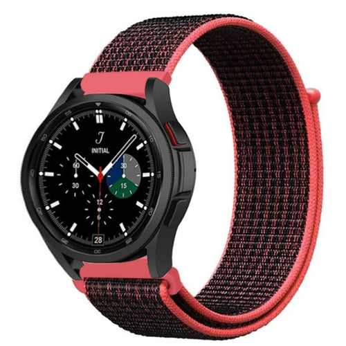 Nylon Strap, black/coral, on a watch, 3/4 front view
