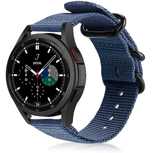Nylon Buckle Strap, blue, on a watch, 3/4 front view
