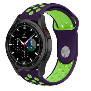 Silicone Sport Strap, purple/green, on a watch, 3/4 front view