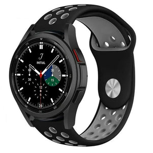 Silicone Sport Strap, black/grey, on a watch, 3/4 front view