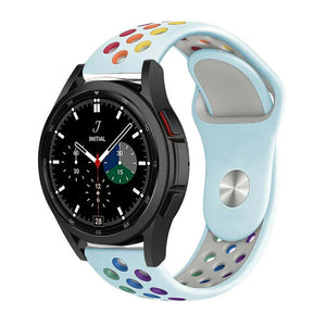 Silicone Sport Strap, light blue/colourful, on a watch, 3/4 front view