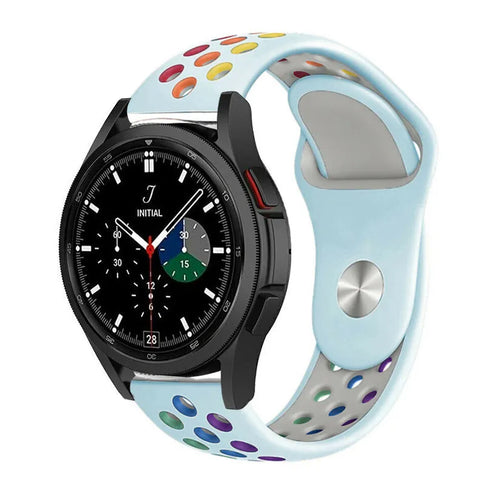 Silicone Sport Strap, light blue/colourful, on a watch, 3/4 front view