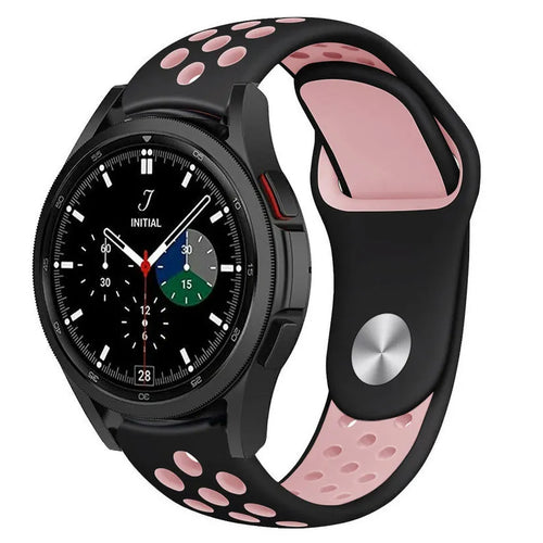 Silicone Sport Strap, black/pink, on a watch, 3/4 front view