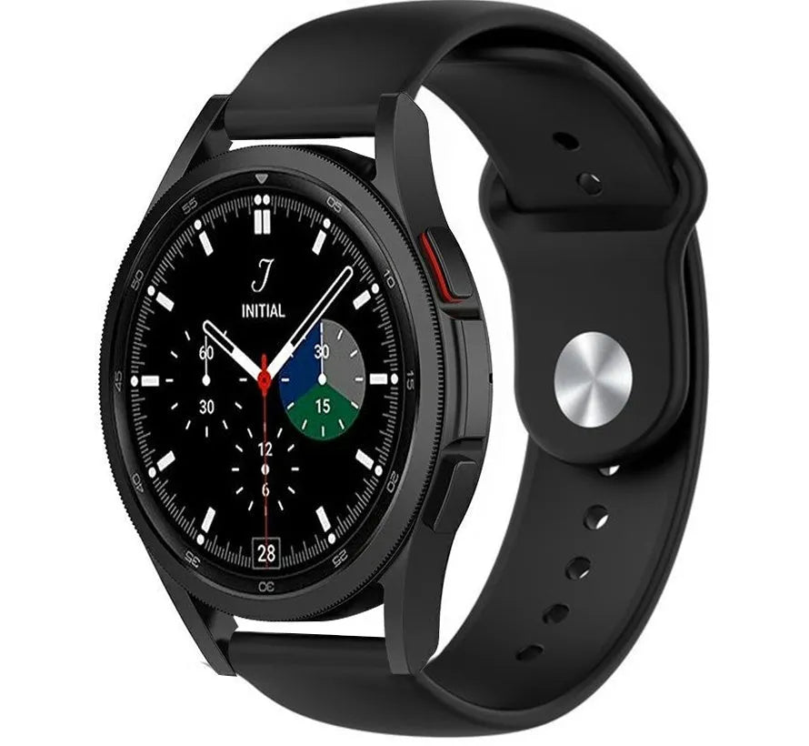 Silicone Sport Strap, black, on a watch, 3/4 front view