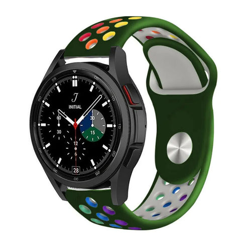 Silicone Sport Strap, army green/colourful, on a watch, 3/4 front view