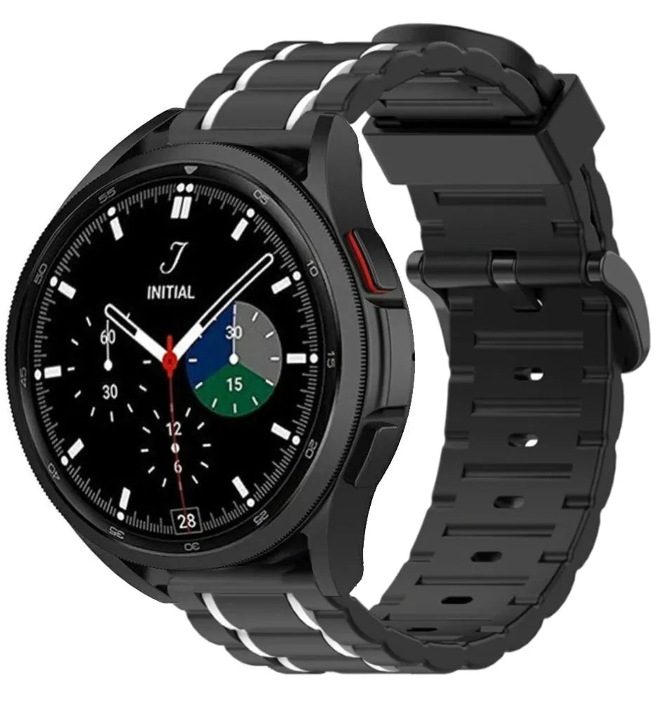 Silicone Strap 'Tough', black/white, on a watch, 3/4 front view