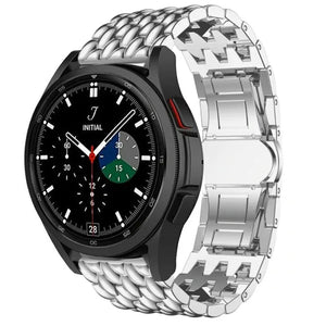 Steel Dragon Strap, silver, on a watch, 3/4 front view