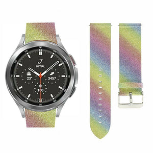 Leather Strap with Glitters, rainbow, on a watch, 3/4 front view