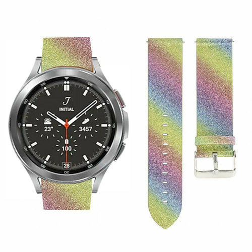 Leather Strap with Glitters, rainbow, on a watch, 3/4 front view