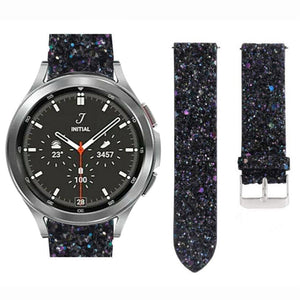 Leather Strap with Glitters, black, on a watch, 3/4 front view