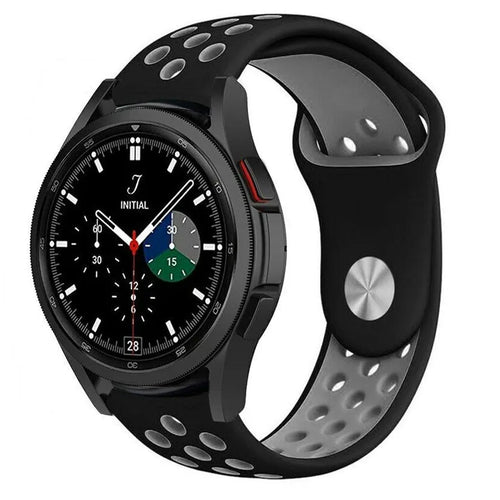 Silicone Sport Strap, black/grey, on a watch, 3/4 front view