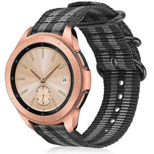 Nylon Buckle Strap, black/grey, on a watch, 3/4 front view