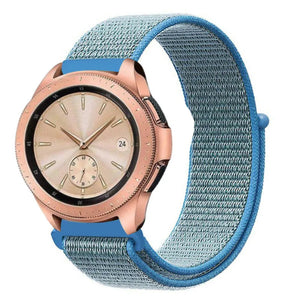 Nylon Strap, blue, on a watch, 3/4 front view
