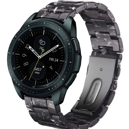 Metal Resin Strap, black/white, on a watch, 3/4 front view