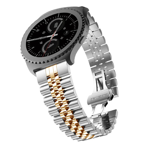 Steel Strap, silver/rose gold, on a watch, 3/4 front view