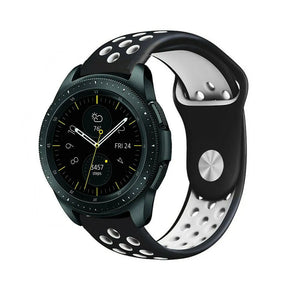 Silicone Sport Strap, black/white, on a watch, 3/4 front view