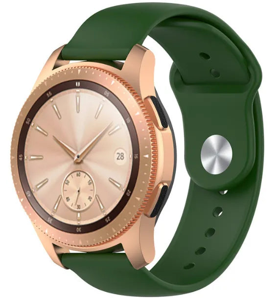 Silicone Sport Strap, army green, on a watch, 3/4 front view