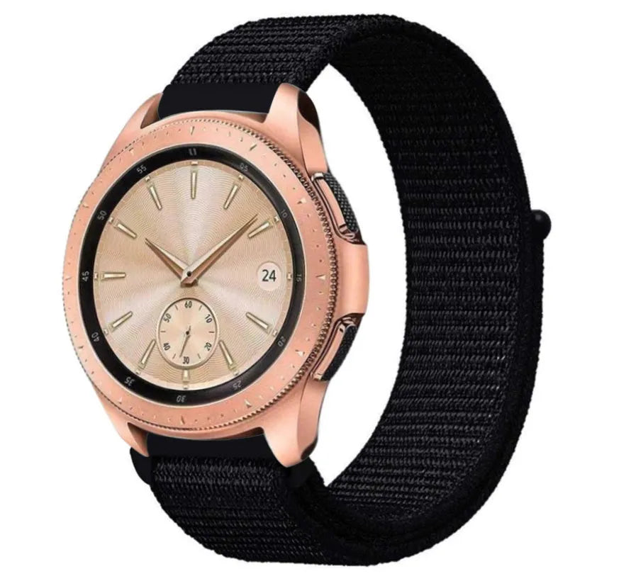 Nylon Strap, black, on a watch, 3/4 front view