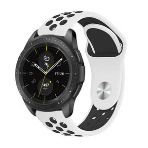 Silicone Sport Strap, white/black, on a watch, 3/4 front view