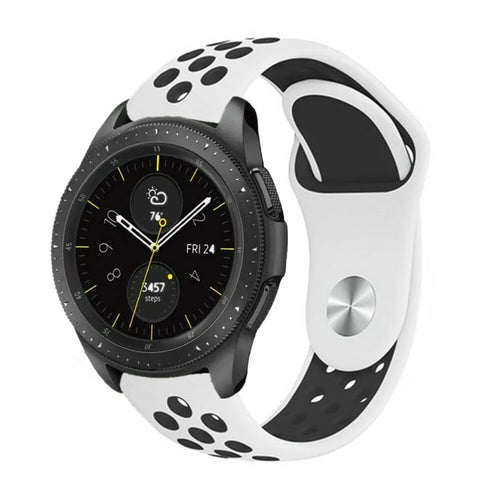 Silicone Sport Strap, white/black, on a watch, 3/4 front view