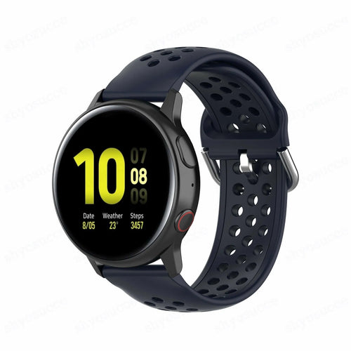 Breathable Silicone Strap, dark blue, on a watch, 3/4 front view