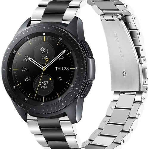 Steel Strap, silver/black, on a watch, 3/4 front view
