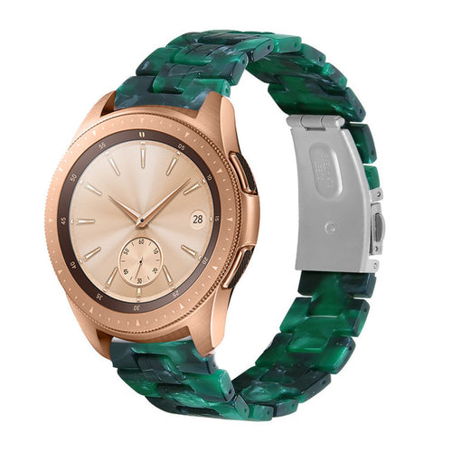 Metal Resin Strap, green, on a watch, 3/4 front view