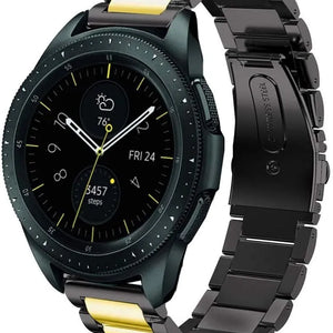 Steel Strap, black/gold, on a watch, 3/4 front view
