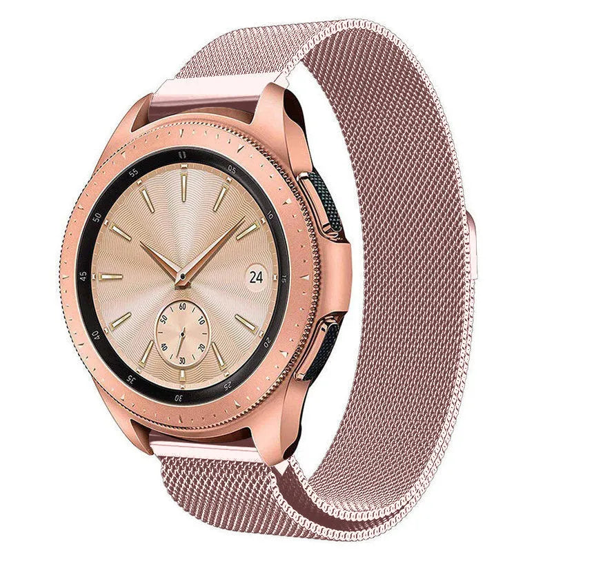 Milanese Strap, pink, on a watch, 3/4 front view