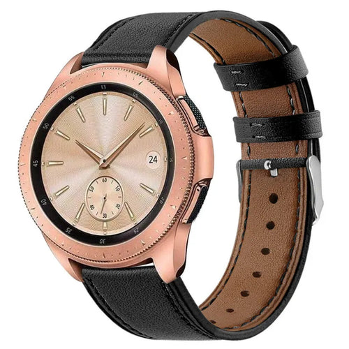 Modern Leather Strap, black, on a watch, 3/4 front view