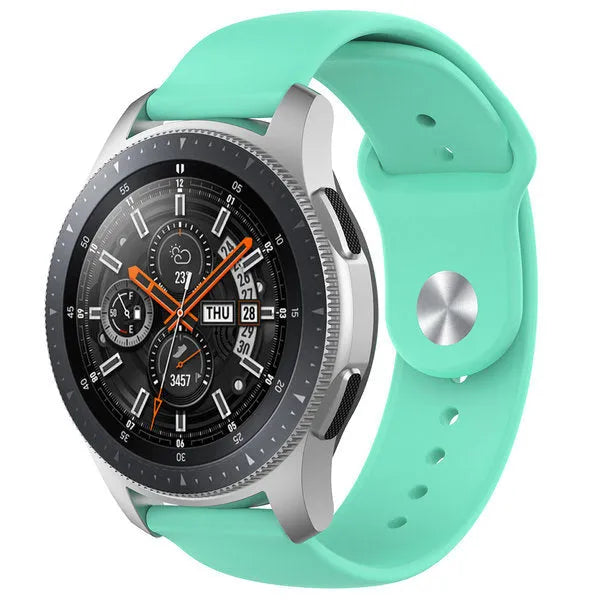 Silicone Sport Strap, aqua, on a watch, 3/4 front view
