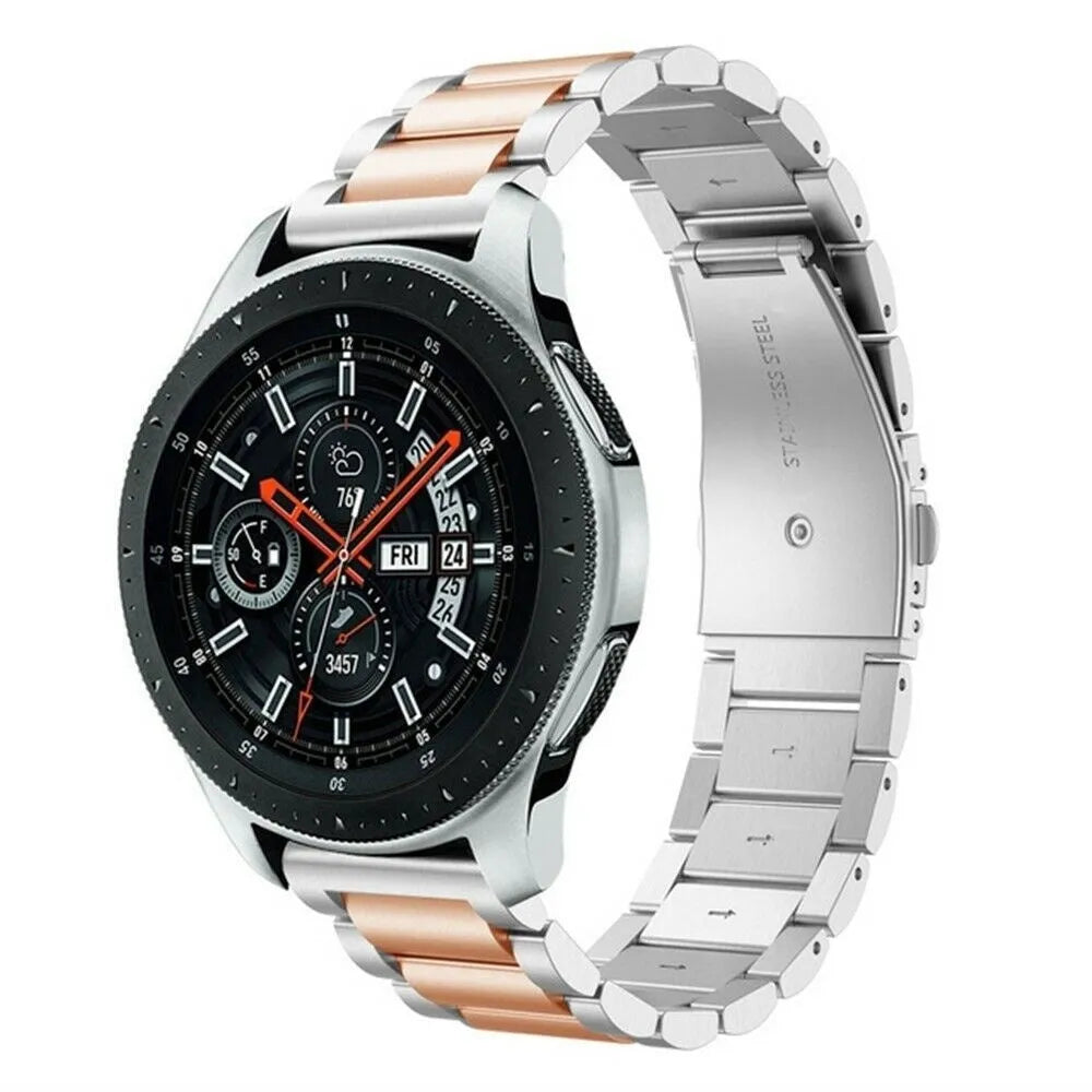 Steel Strap, silver/rose gold, on a watch, 3/4 front view