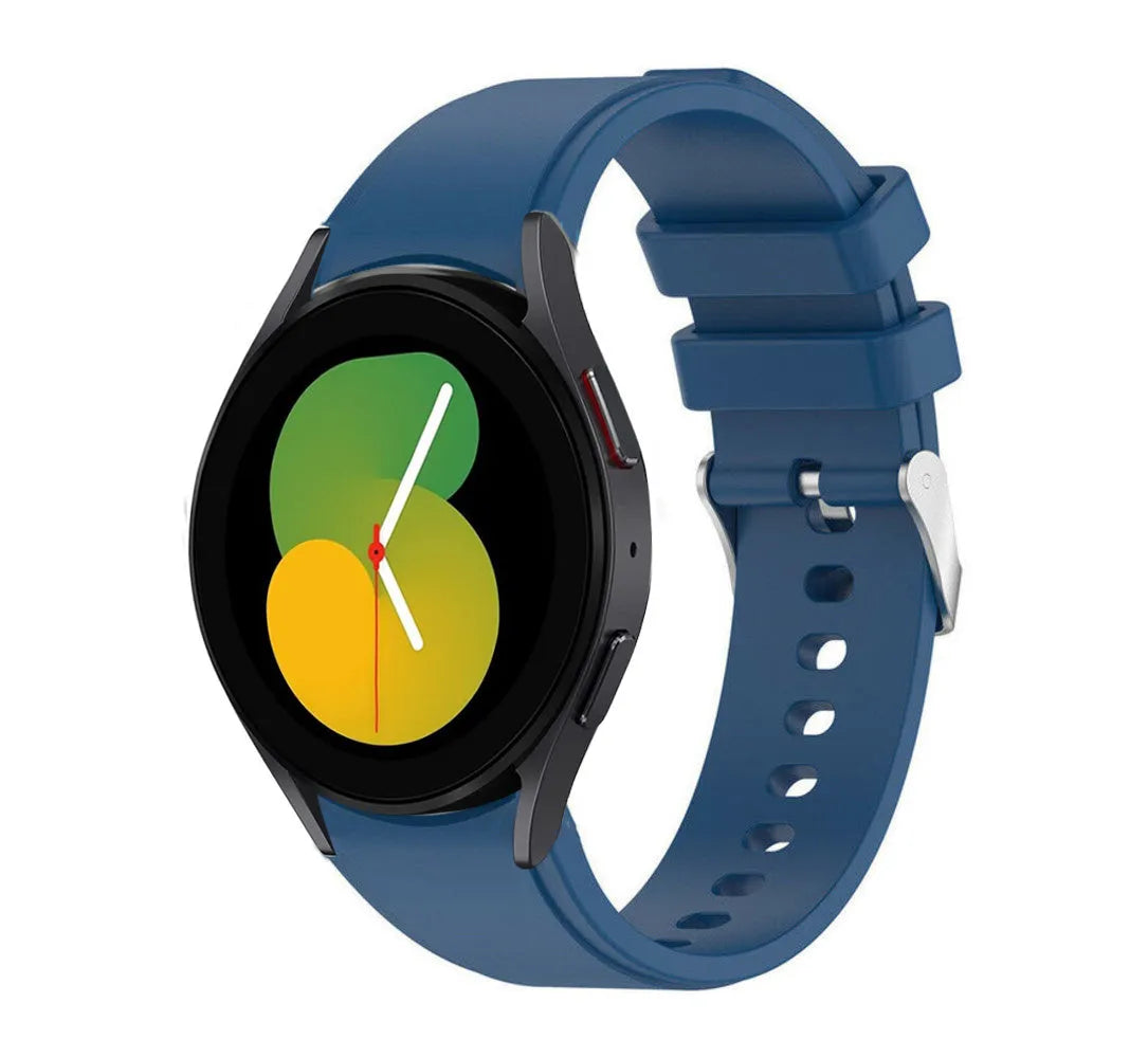Silicone Strap 'Perfect Fit', blue, on a watch, 3/4 front view