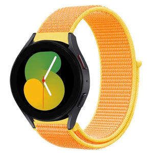 Nylon Strap, light yellow, on a watch, 3/4 front view