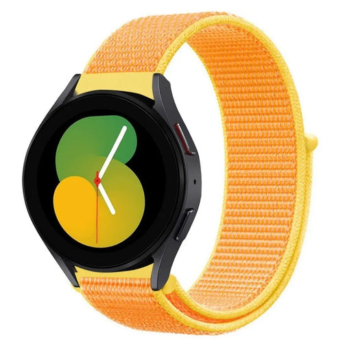 Nylon Strap, light yellow, on a watch, 3/4 front view