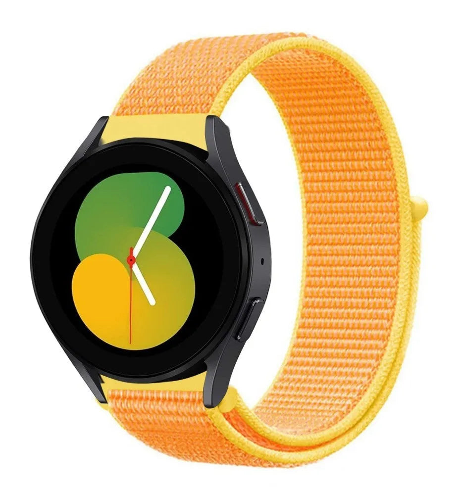 Nylon Strap, light yellow, on a watch, 3/4 front view