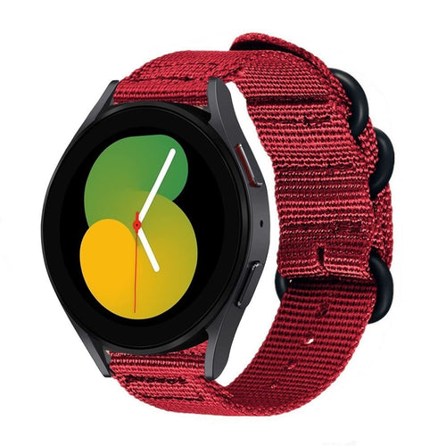Nylon Buckle Strap, red, on a watch, 3/4 front view