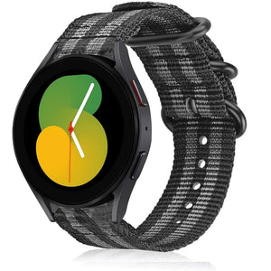 Nylon Buckle Strap, black/grey, on a watch, 3/4 front view
