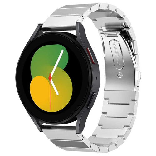Premium Metal Strap, silver, on a watch, 3/4 front view