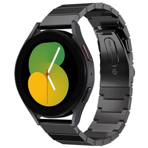 Premium Metal Strap, black, on a watch, 3/4 front view