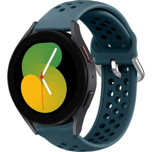 Breathable Silicone Strap, rock green, on a watch, 3/4 front view