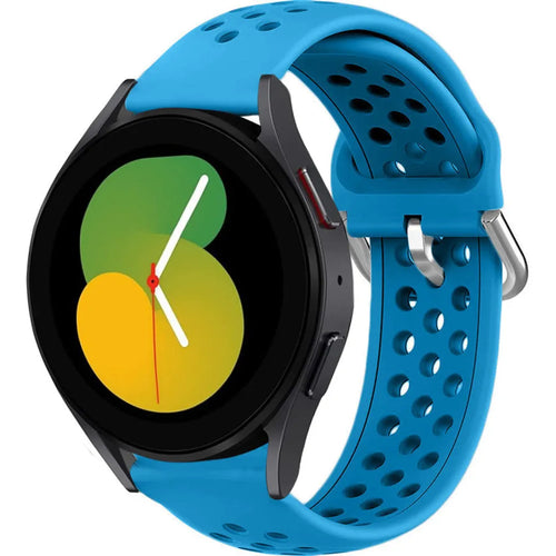Breathable Silicone Strap, light blue, on a watch, 3/4 front view