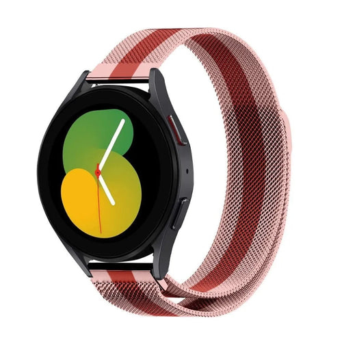 Milanese Strap, red/pink, on a watch, 3/4 front view