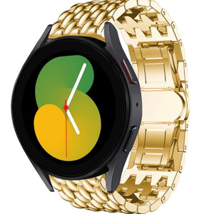 Steel Dragon Strap, gold, on a watch, 3/4 front view