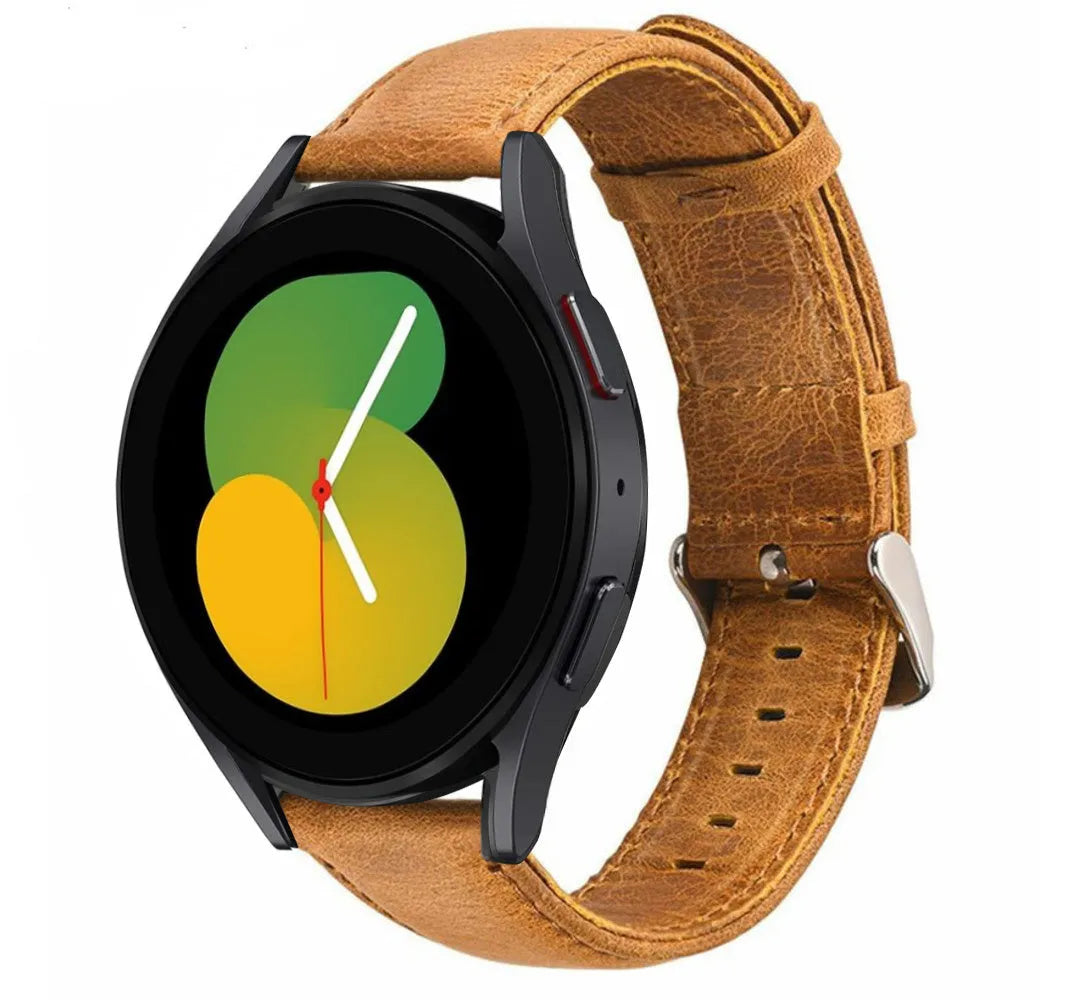 Leather Strap, brown, on a watch, 3/4 front view