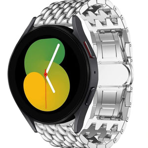 Steel Dragon Strap, silver, on a watch, 3/4 front view