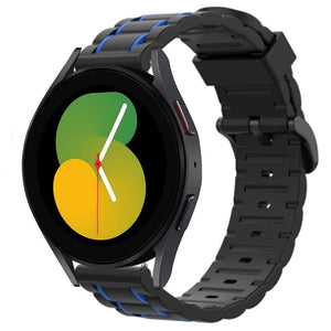 Silicone Strap 'Tough', black/blue, on a watch, 3/4 front view